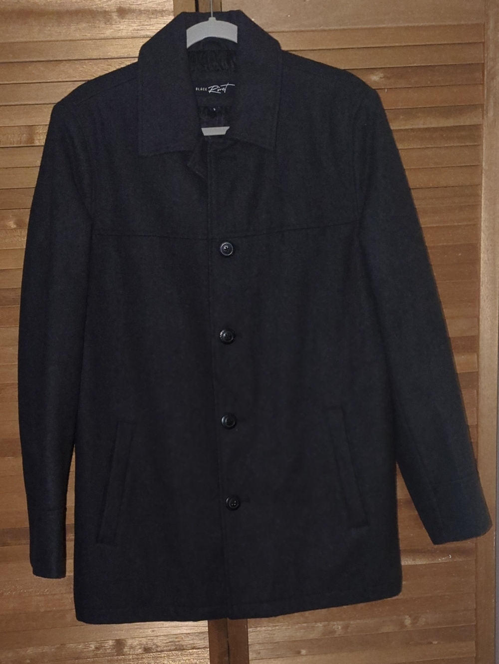 Black Rivet Men's Black Wool Pea Coat